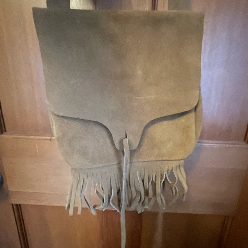 Fringe Suede Crossbody Bag in Tan